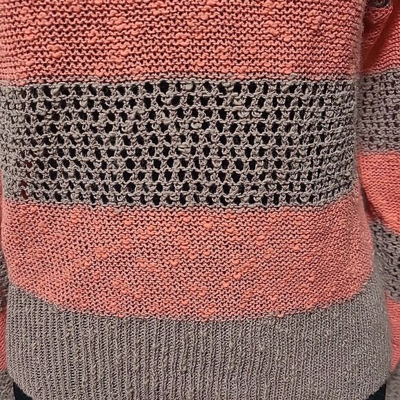 I Love Ronson Open Knit Sweater Womens Size Small Stripe Pink Beige LS - Picture 2 of 9